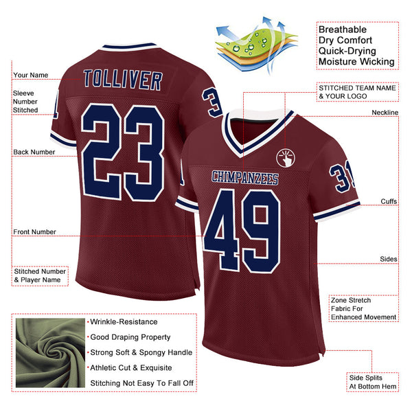 Custom Burgundy Navy-White Mesh Authentic Throwback Football Jersey alternate