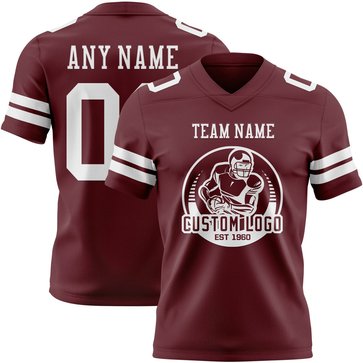 Custom Burgundy White Authentic Football Jersey - Back