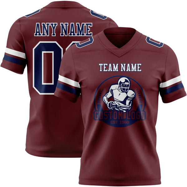 Custom Burgundy Navy-White Authentic Football Jersey alternate