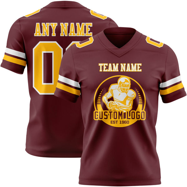 Custom Burgundy Gold-White Authentic Football Jersey alternate