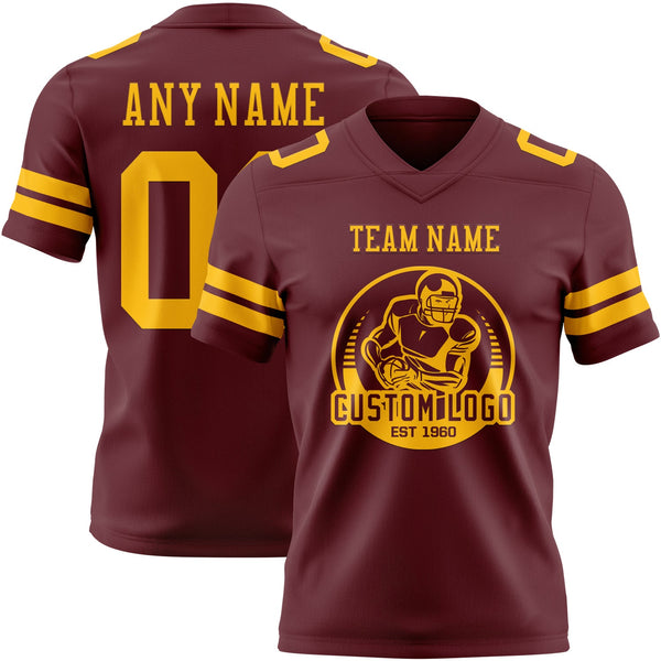 Custom Burgundy Gold Authentic Football Jersey alternate
