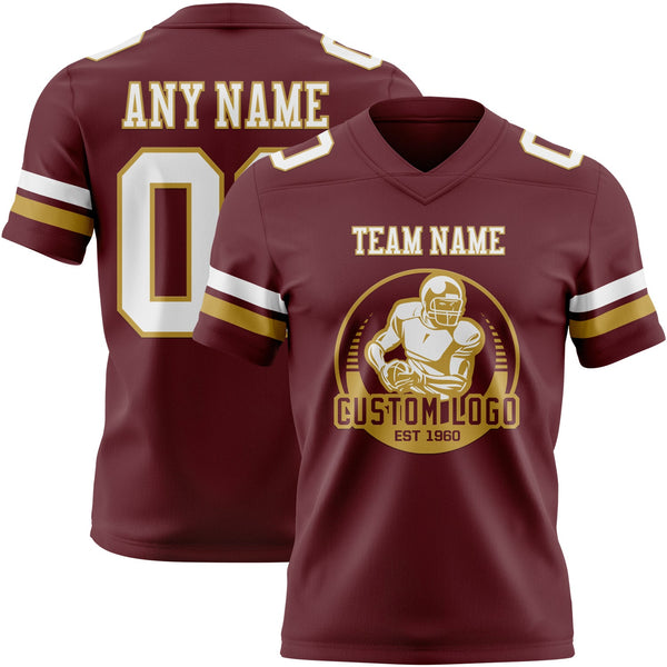 Custom Burgundy White-Old Gold Authentic Football Jersey alternate
