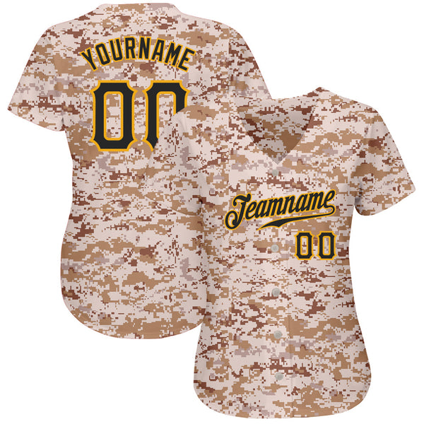 Custom Camo Black-Gold Authentic Salute To Service Baseball Jersey alternate