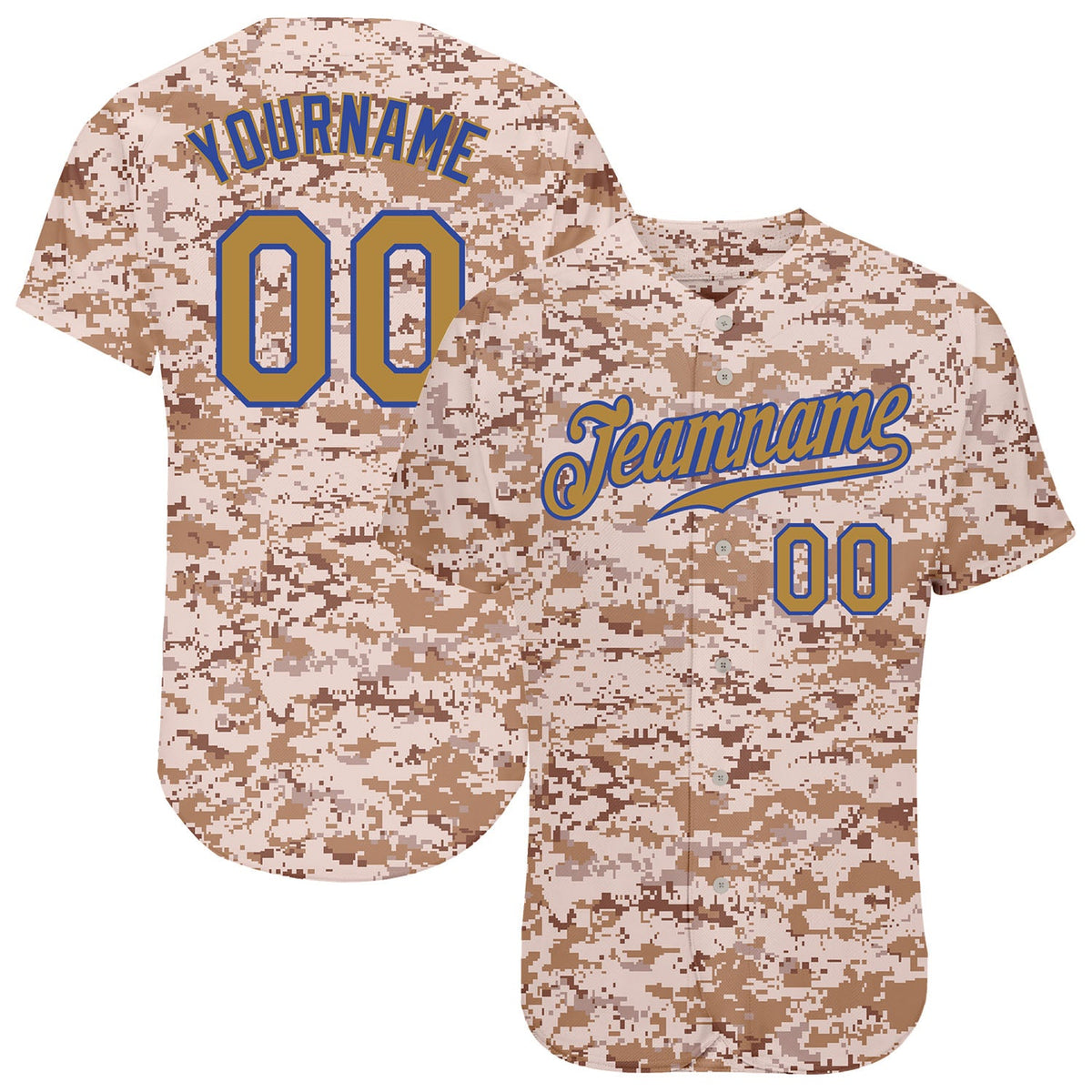 Custom Camo Old Gold-Royal Authentic Salute To Service Baseball Jersey