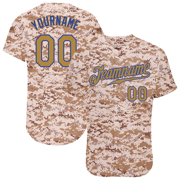 Custom Camo Old Gold-Royal Authentic Salute To Service Baseball Jersey