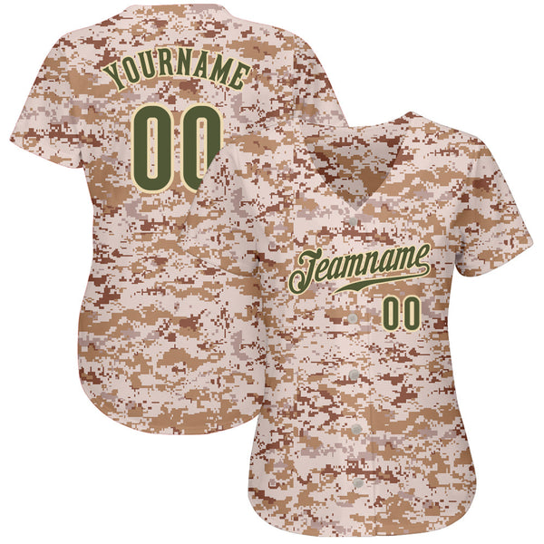 Custom Camo Olive-Cream Authentic Salute To Service Baseball Jersey alternate