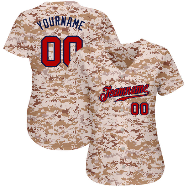 Custom Camo Red-Navy Authentic Salute To Service Baseball Jersey alternate