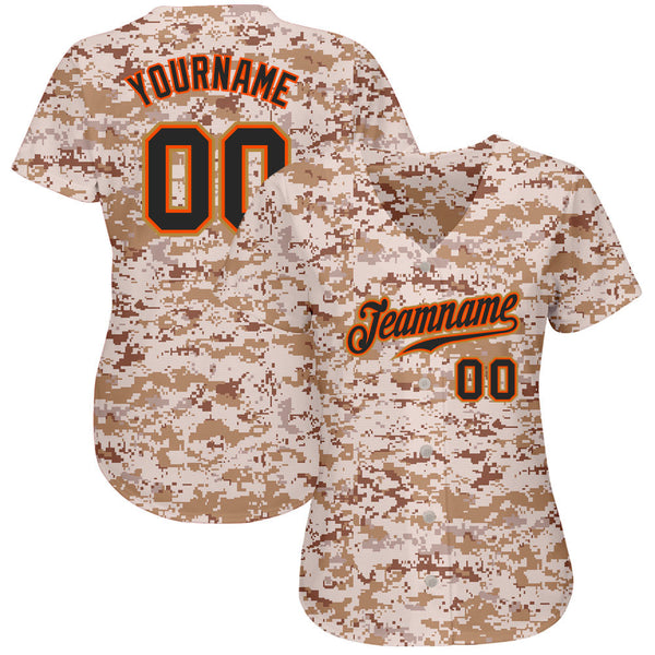 Custom Camo Black-Orange Authentic Salute To Service Baseball Jersey alternate