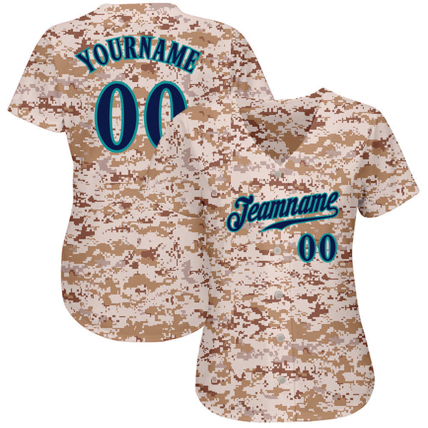 Custom Camo Navy-Teal Authentic Salute To Service Baseball Jersey alternate