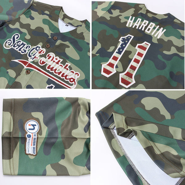Custom Camo Vintage USA Flag-Cream Authentic Salute To Service Baseball Jersey alternate