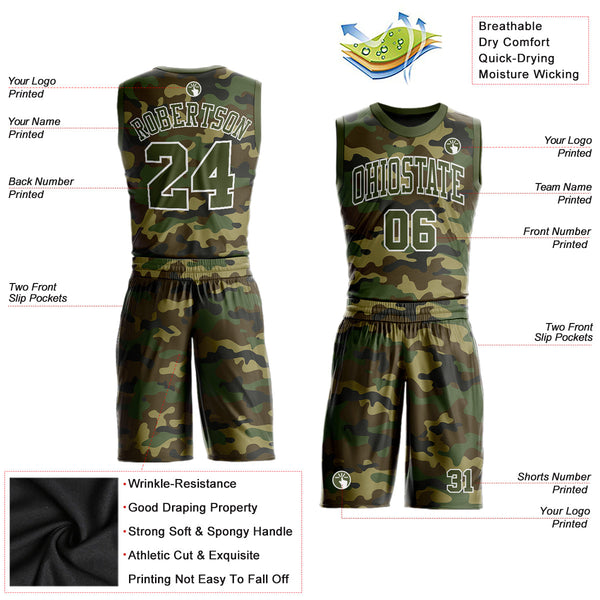 Custom Camo Olive-White Round Neck Sublimation Salute To Service Basketball Uniform Jersey alternate