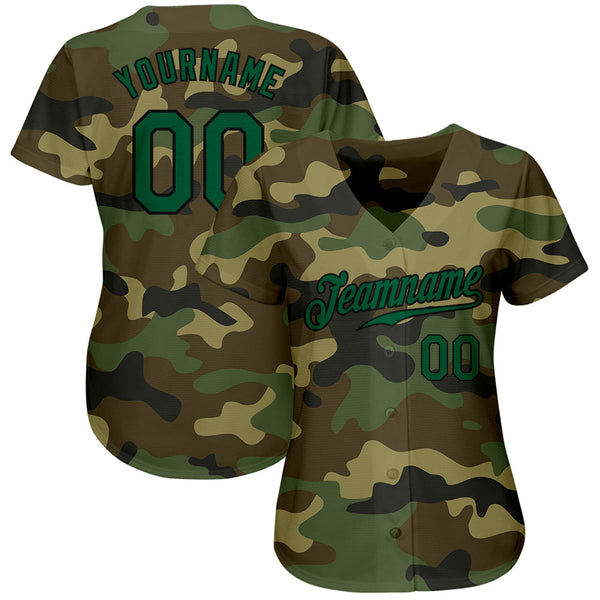 Custom Camo Kelly Green-Black Authentic Salute To Service Baseball Jersey alternate