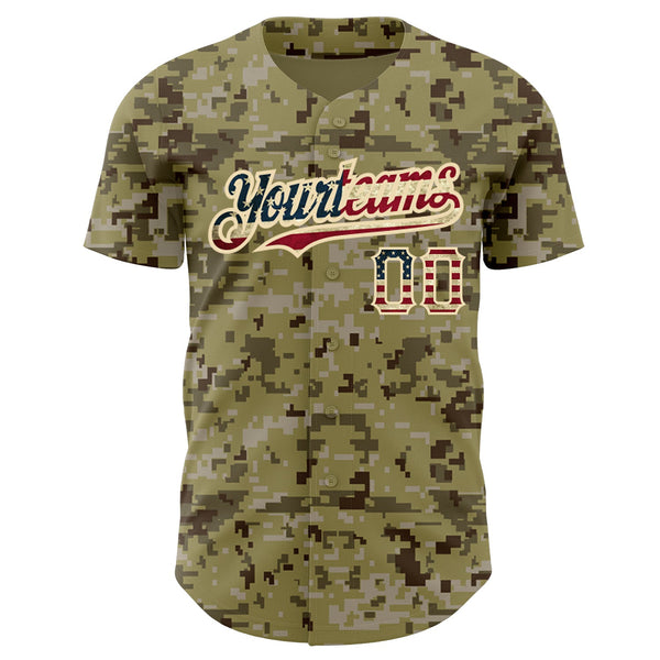 Custom Camo Vintage USA Flag-City Cream Authentic Salute To Service Baseball Jersey alternate
