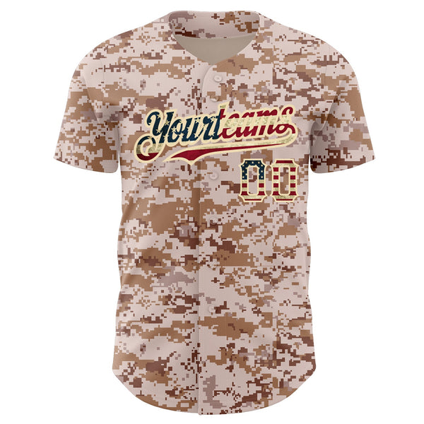 Custom Camo Vintage USA Flag-City Cream Authentic Salute To Service Baseball Jersey alternate