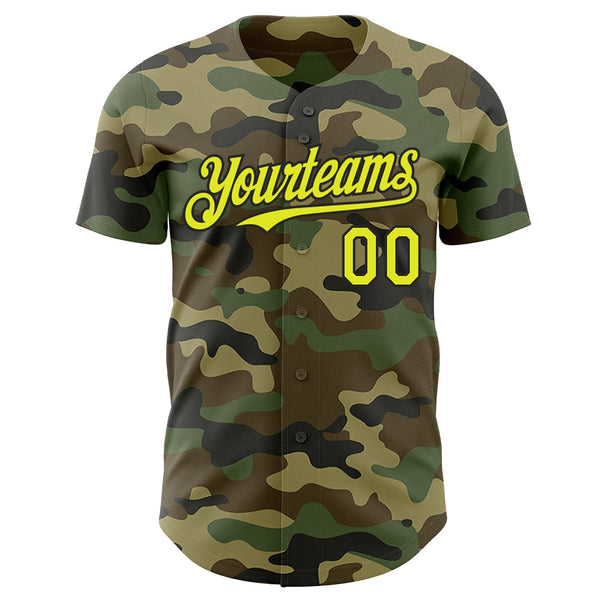 Custom Camo Neon Yellow-Black Authentic Salute To Service Baseball Jersey alternate