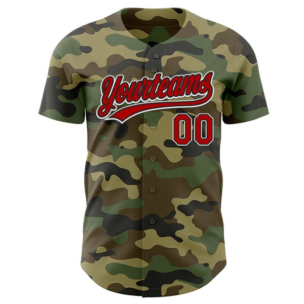 Custom Camo Red-Black Authentic Salute To Service Baseball Jersey alternate