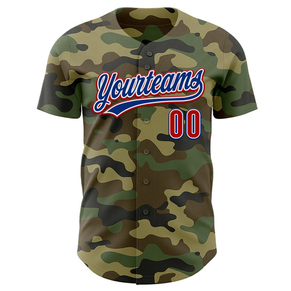 Custom Camo Red-Royal Authentic Salute To Service Baseball Jersey alternate