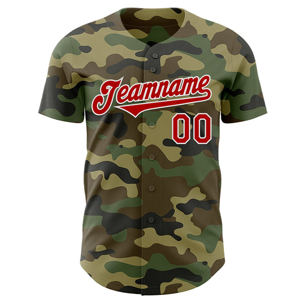 Custom Camo Red-White Authentic Salute To Service Baseball Jersey alternate