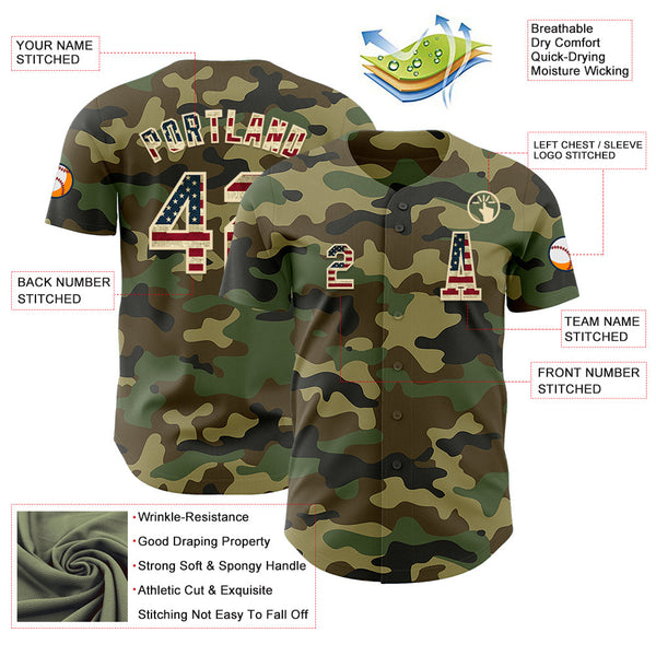 Custom Camo Vintage USA Flag-Cream Authentic Salute To Service Baseball Jersey alternate