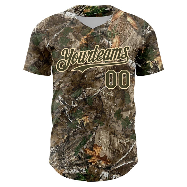 Custom Camo Olive-Cream 3D Woodland Camo Authentic Salute To Service Baseball Jersey alternate