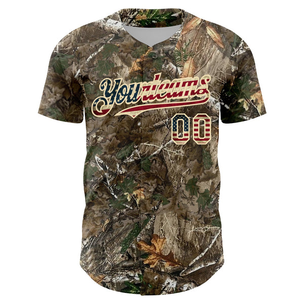 Custom Camo Vintage USA Flag-Cream 3D Woodland Camo Authentic Salute To Service Baseball Jersey alternate