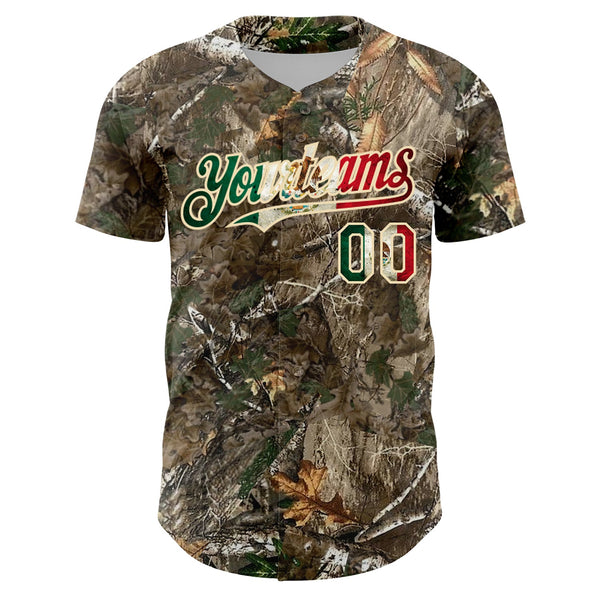 Custom Camo Vintage Mexican Flag-Cream 3D Woodland Camo Authentic Salute To Service Baseball Jersey alternate