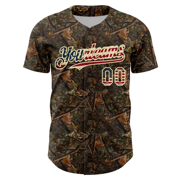 Custom Camo Vintage USA Flag-Cream 3D Woodland Camo Authentic Salute To Service Baseball Jersey alternate