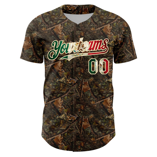 Custom Camo Vintage Mexican Flag-Cream 3D Woodland Camo Authentic Salute To Service Baseball Jersey alternate