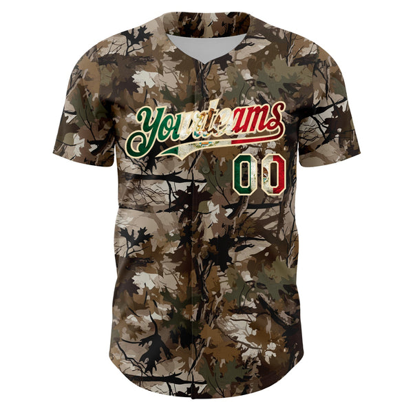 Custom Camo Vintage Mexican Flag-Cream 3D Woodland Camo Authentic Salute To Service Baseball Jersey alternate