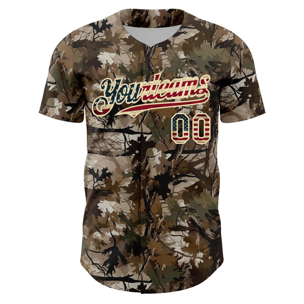 Custom Camo Vintage USA Flag-Cream 3D Woodland Camo Authentic Salute To Service Baseball Jersey alternate