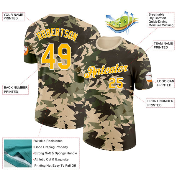 Custom Camo Gold-White Geometric Fragment Camouflage Salute To Service Performance T-Shirt alternate