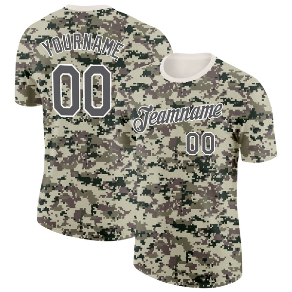 Custom Camo Steel Gray-White Terrain Digital Camouflage Pixel Salute To Service Performance T-Shirt