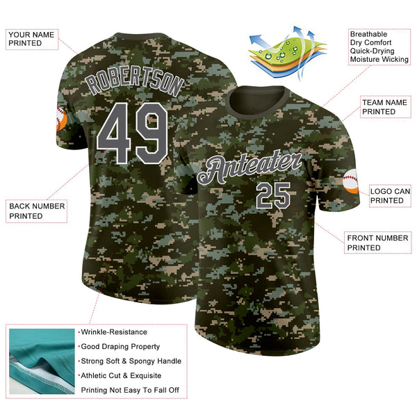 Custom Camo Steel Gray-White Woodland Digital Camouflage Pixel Salute To Service Performance T-Shirt alternate