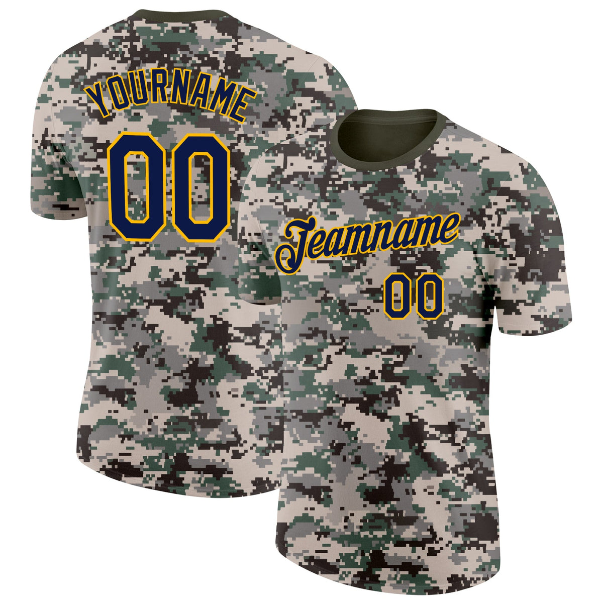Custom Camo Navy-Gold Urban Digital Camouflage Pixel Salute To Service Performance T-Shirt