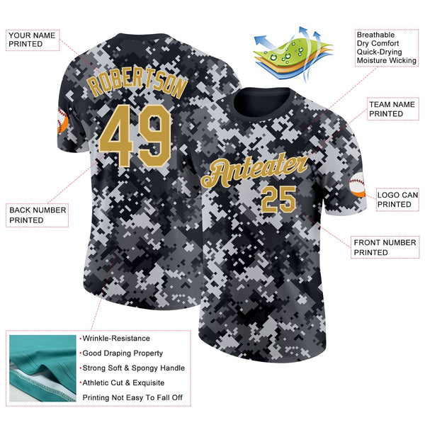 Custom Camo Old Gold-Cream Urban Digital Camouflage Pixel Salute To Service Performance T-Shirt alternate