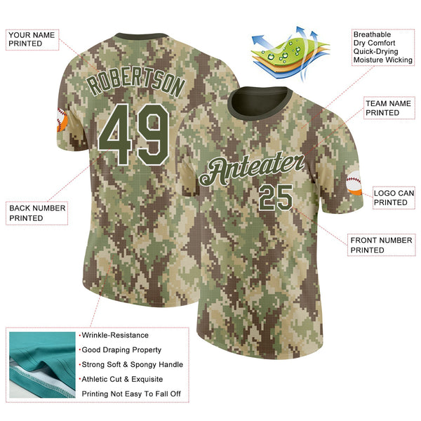 Custom Camo Olive-White Woodland Forest Digital Camouflage Pixel Salute To Service Performance T-Shirt alternate