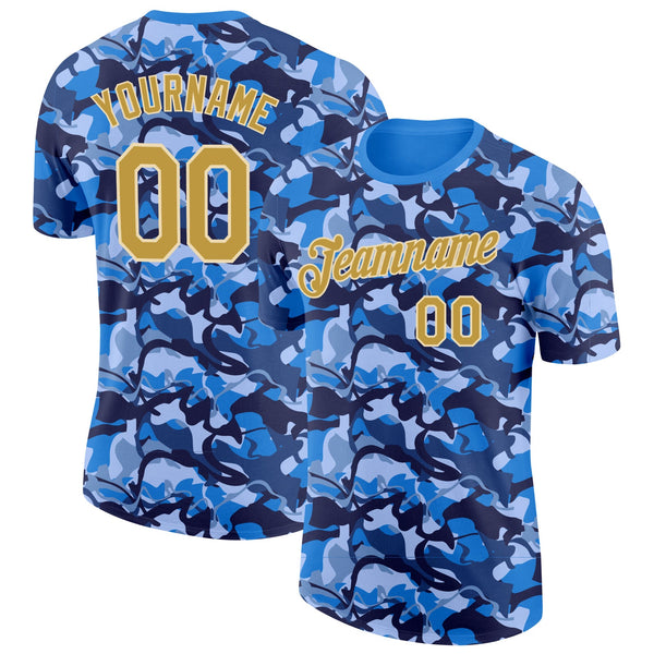 Custom Camo Old Gold-Cream Ocean Digital Camouflage Pixel Salute To Service Performance T-Shirt
