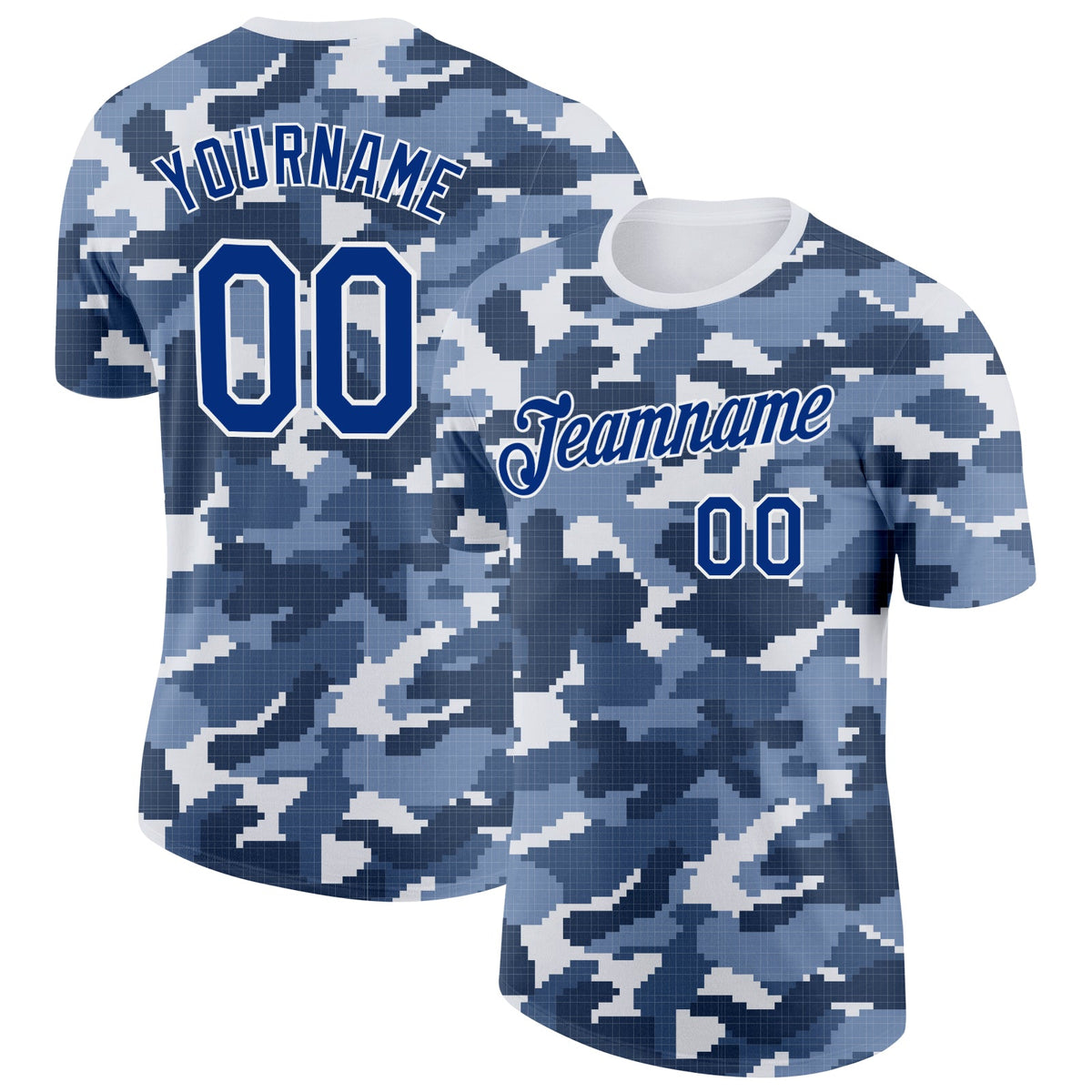 Custom Camo Royal-White Digital Camouflage Pixel Salute To Service Performance T-Shirt