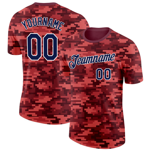 Custom Camo Navy-White Fire Magma Digital Camouflage Pixel Salute To Service Performance T-Shirt