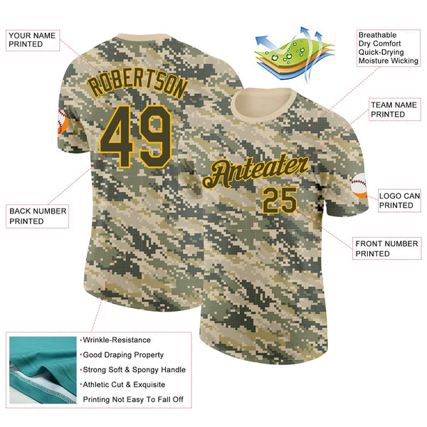 Custom Camo Olive-Gold Desert Digital Camouflage Pixel Salute To Service Performance T-Shirt alternate