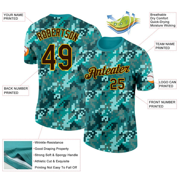 Custom Camo Brown-Gold Ocean Digital Camouflage Pixel Salute To Service Performance T-Shirt alternate
