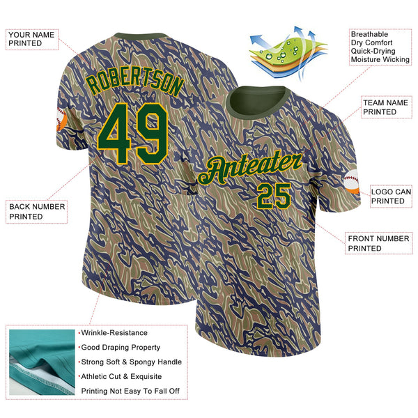 Custom Camo Green-Gold Tiger Stripe Camouflage Salute To Service Performance T-Shirt alternate