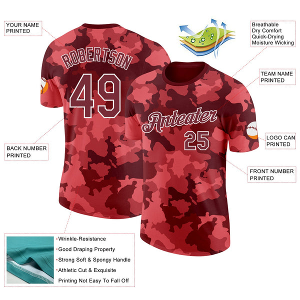 Custom Camo Burgundy-White Digital Camouflage Salute To Service Performance T-Shirt alternate