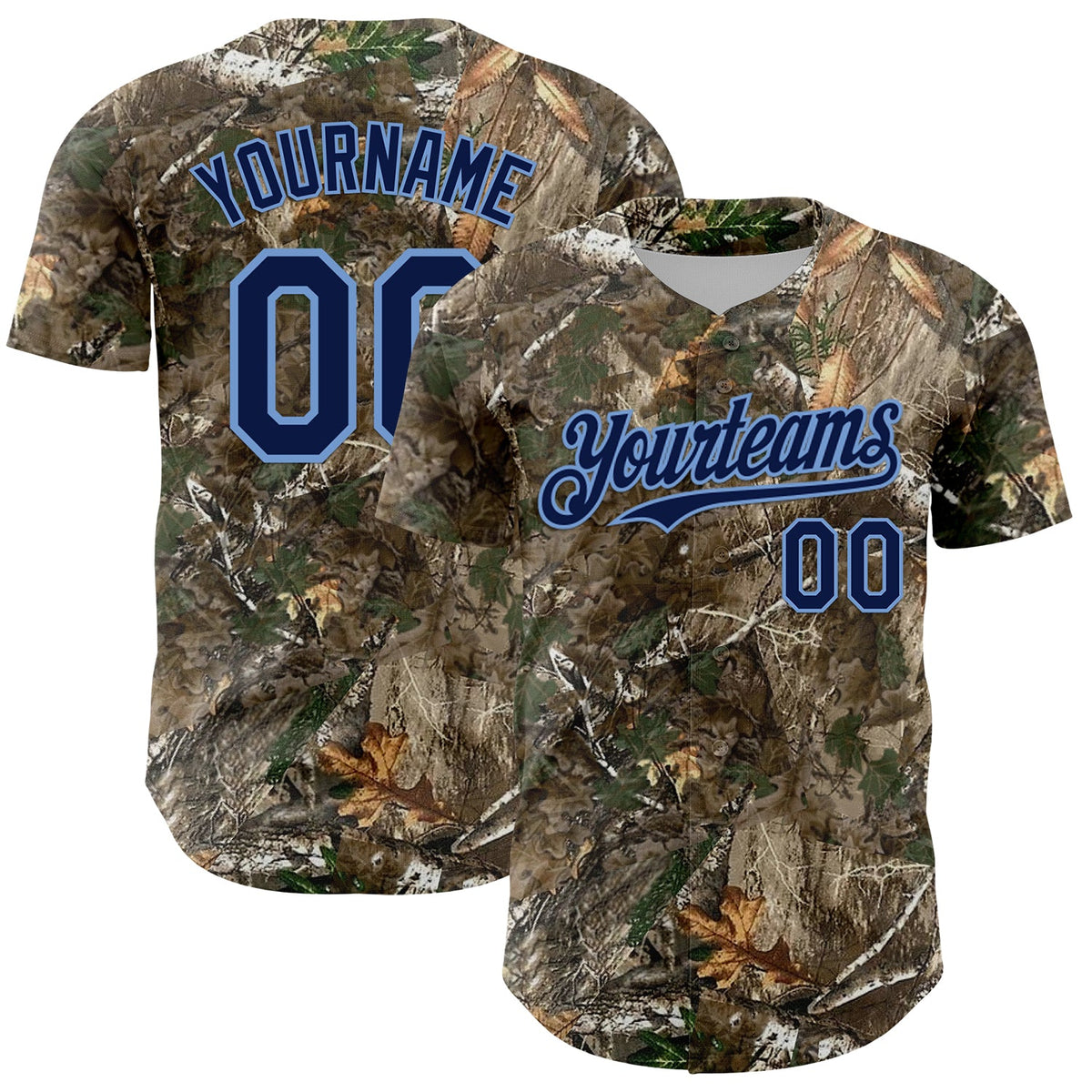 Custom Camo Navy-Powder Blue Woodland Forest Camouflage Authentic Salute To Service Baseball Jersey