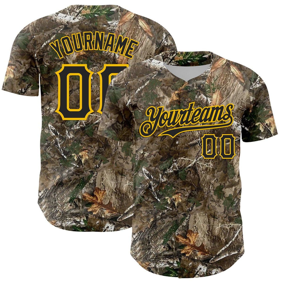 Custom Camo Black-Yellow Woodland Forest Camouflage Authentic Salute To Service Baseball Jersey
