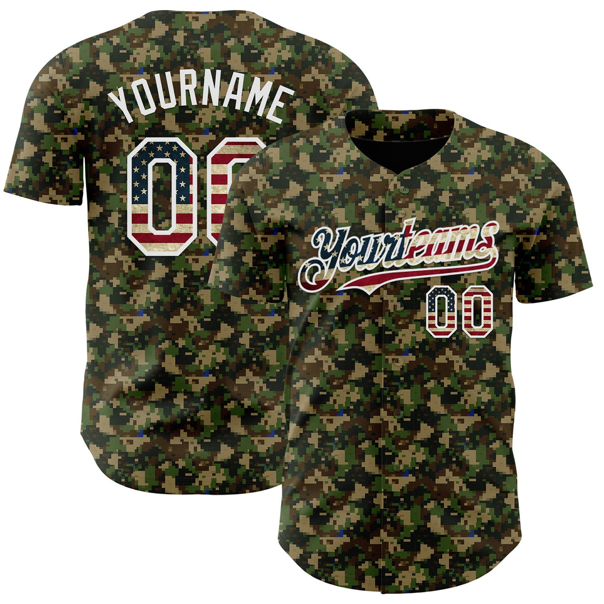 Custom Camo Vintage USA Flag-White Digital Camouflage Authentic Baseball Jersey