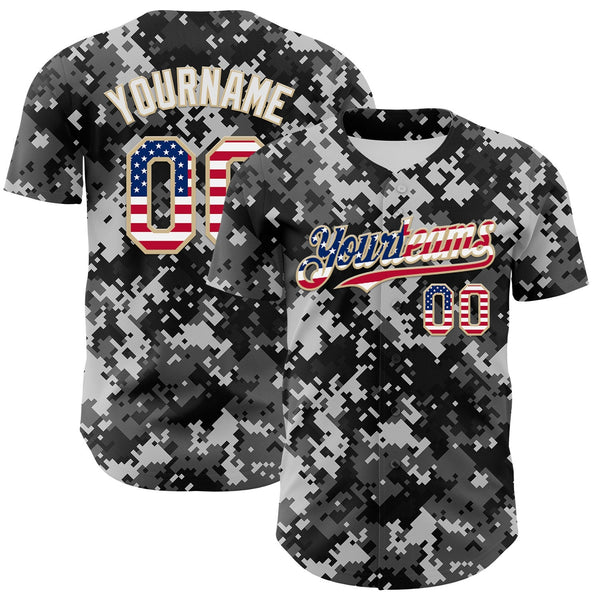 Custom Camo USA Flag Vegas Gold-White Digital Camouflage Authentic Baseball Jersey