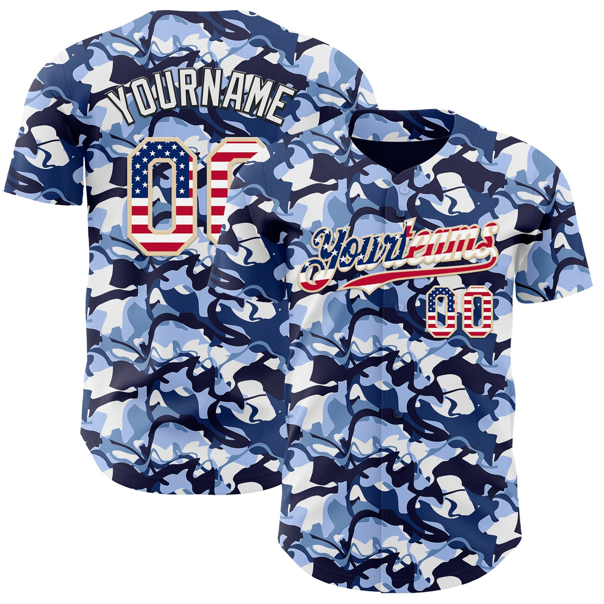 Custom Camo USA Flag City Cream Black-White Blue Ocean Camouflage Authentic Baseball Jersey