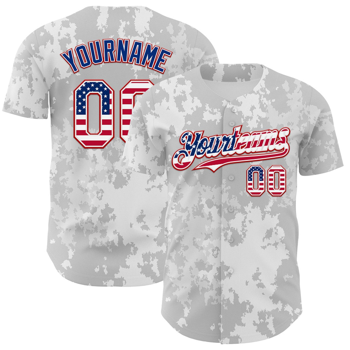 Custom Camo USA Flag White Red-Royal Urban Gray Camouflage Authentic Baseball Jersey