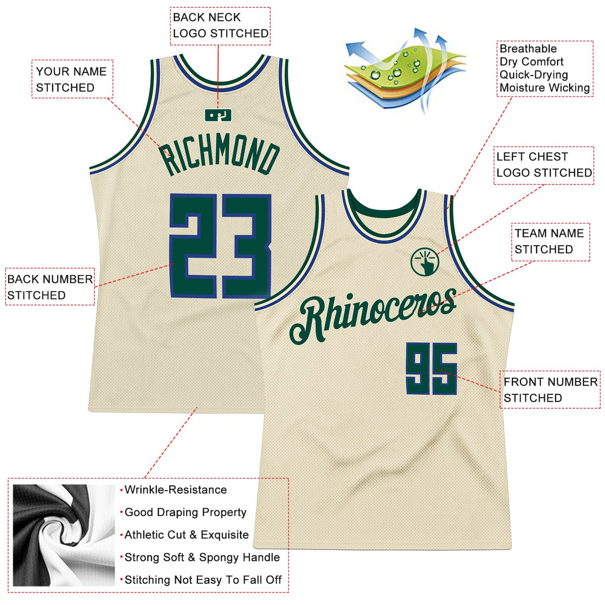 Custom Cream Hunter Green-Royal Authentic Throwback Basketball Jersey - Front